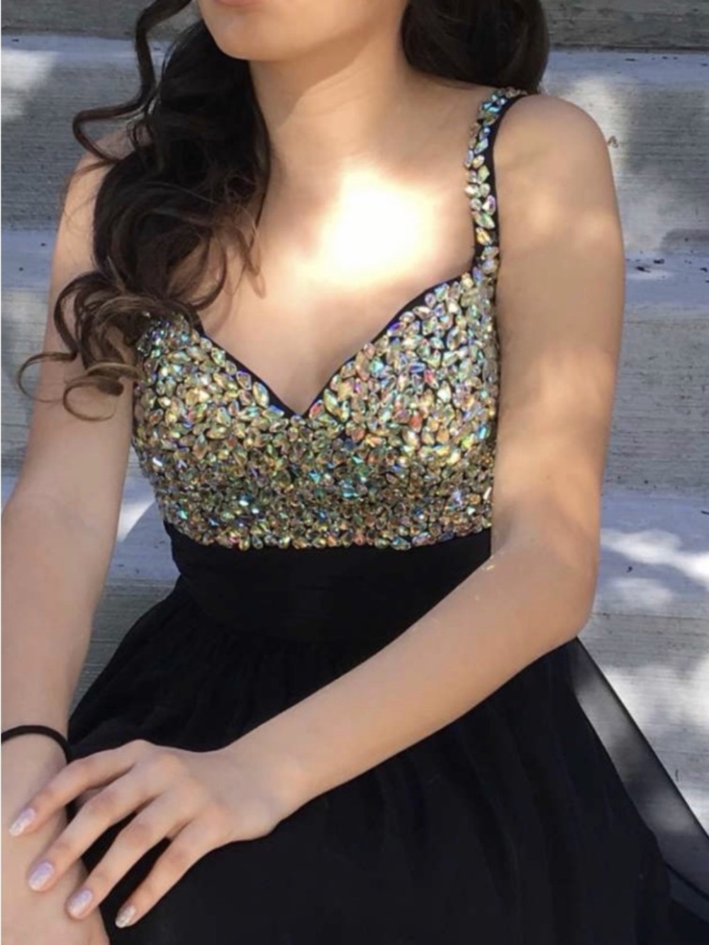 La Femme Black Gown with Iridescent Crystal Bodice